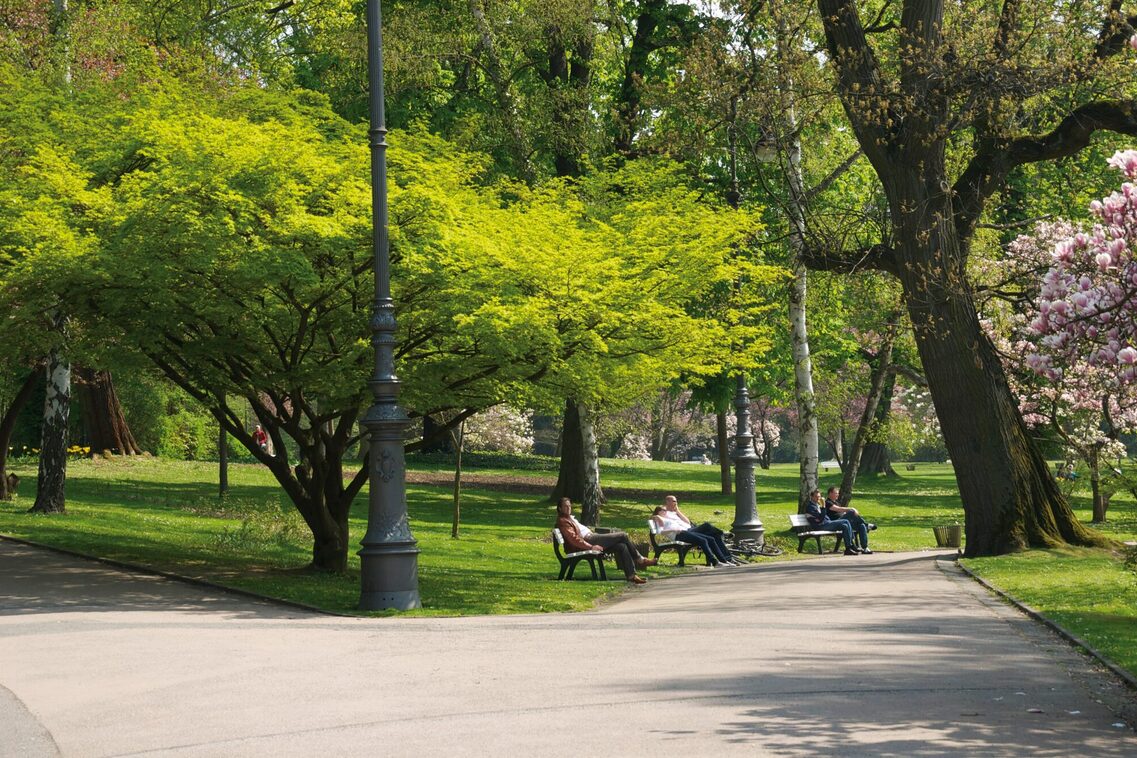 Kurpark mit blühenden Bäumen