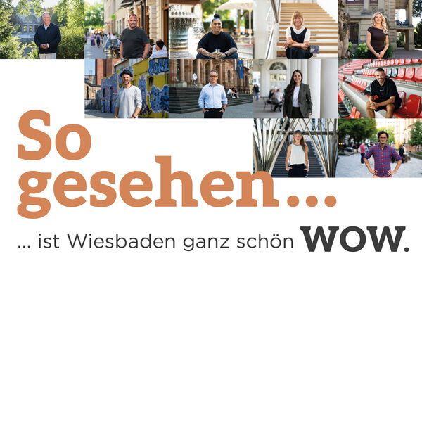 Bild der Kampagne "So gesehen..ist Wiesbaden ganz schön WOW" mit einer Collage der Botschafter.